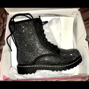Rhinestone combat boots. New in box size 8
